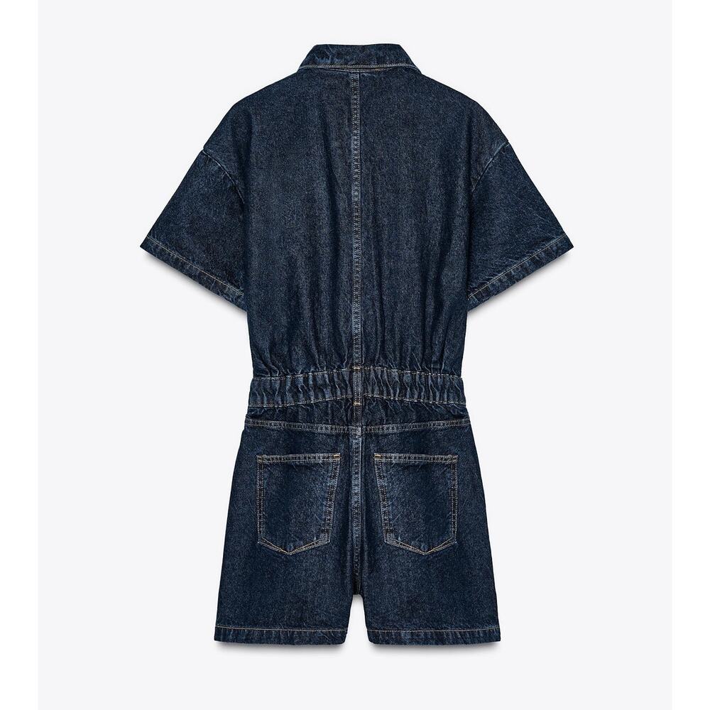 Zara Denim Romper Playsuit Belted Short Sleeve Utility Jumpsuit NWT M - Picture 16 of 16